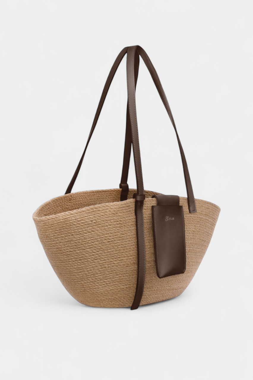 Песочная соломенная сумка с шоколадными кожаными вставками 65638456 KateLab