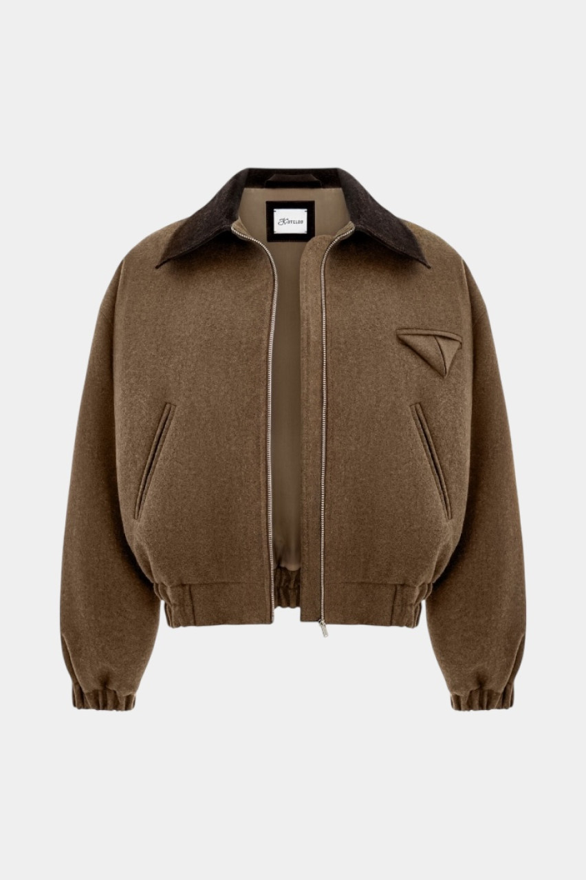 Коричневый шерстяной бомбер с замшевым воротником 7543589 KateLab