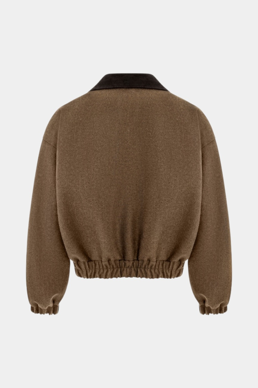 Коричневый шерстяной бомбер с замшевым воротником 7543589 KateLab