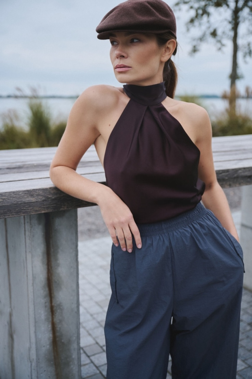 Бордовый топ с завязками на шее 857835 KateLab