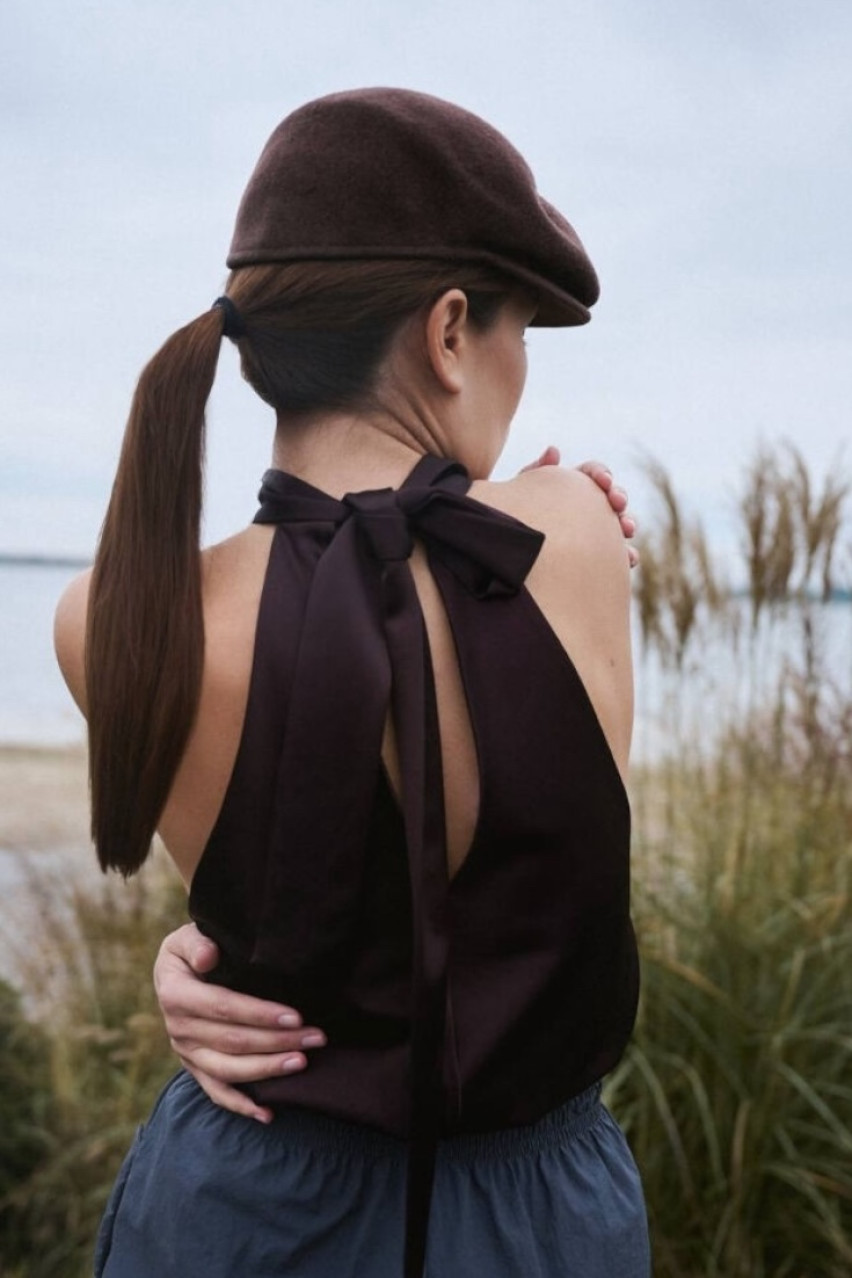 Бордовый топ с завязками на шее 857835 KateLab