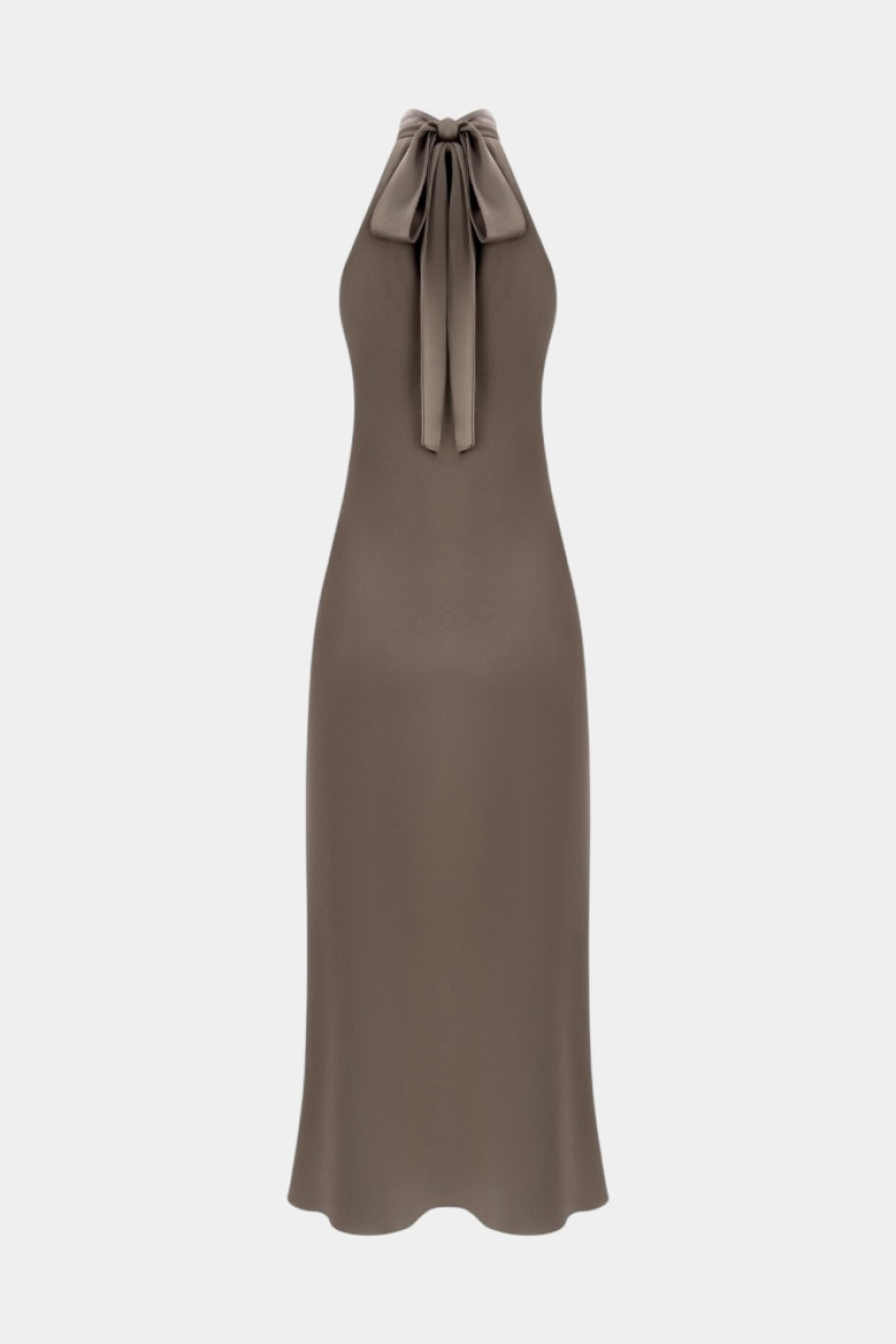 Оливковое платье с завязками на шее 377865 KateLab