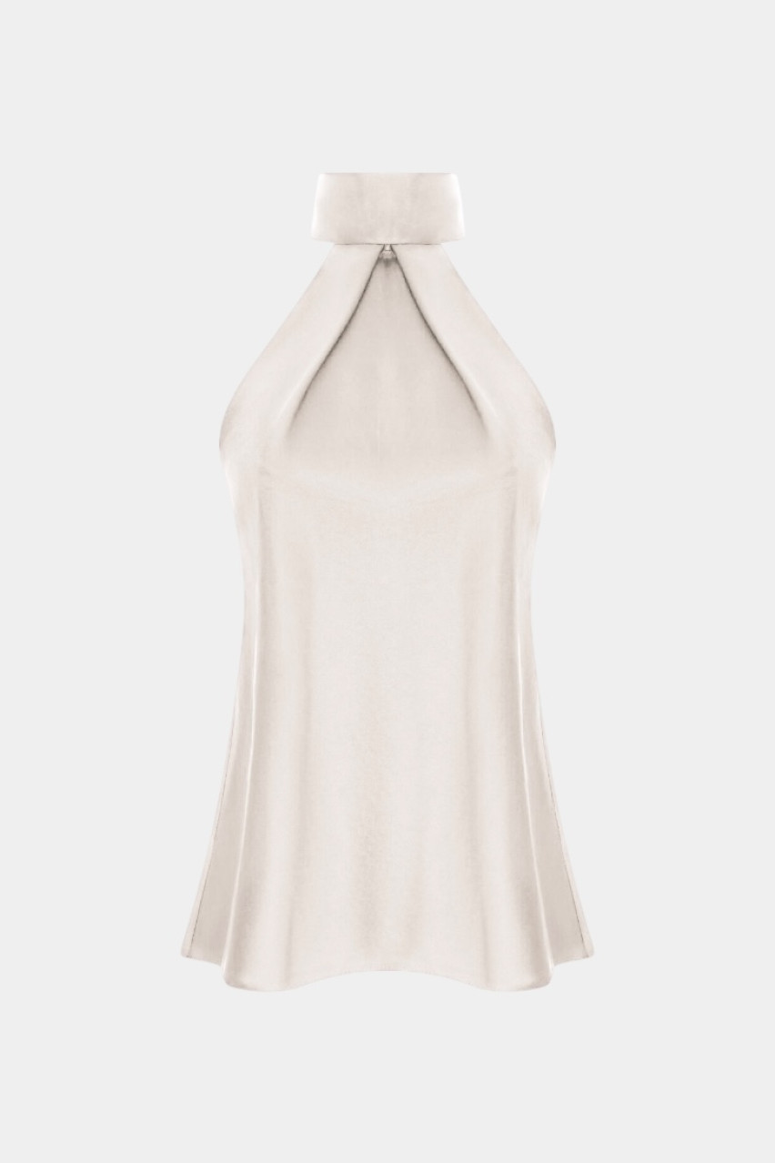 Молочный вечерний топ с завязками на шее KateLab