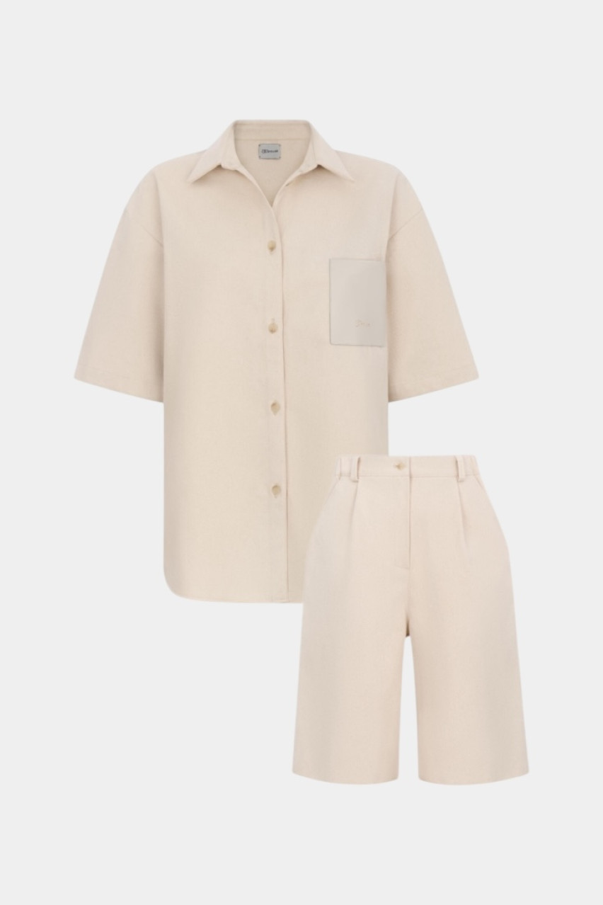 Бежевий джинсовий костюм із сорочкою та бермудами KateLab