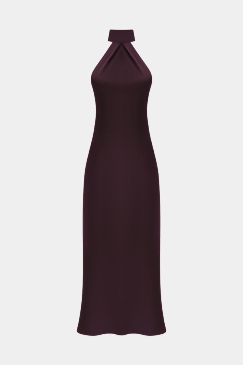 Бордовое платье с завязками на шее KateLab