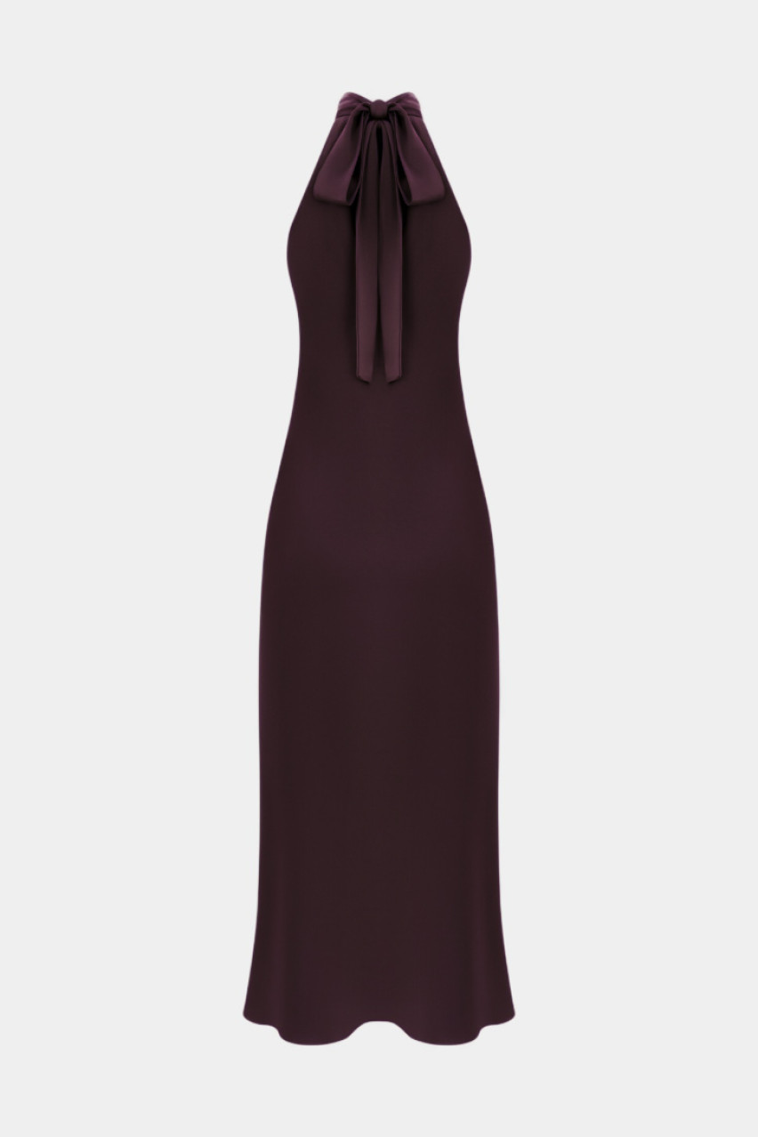 Бордовое платье с завязками на шее KateLab