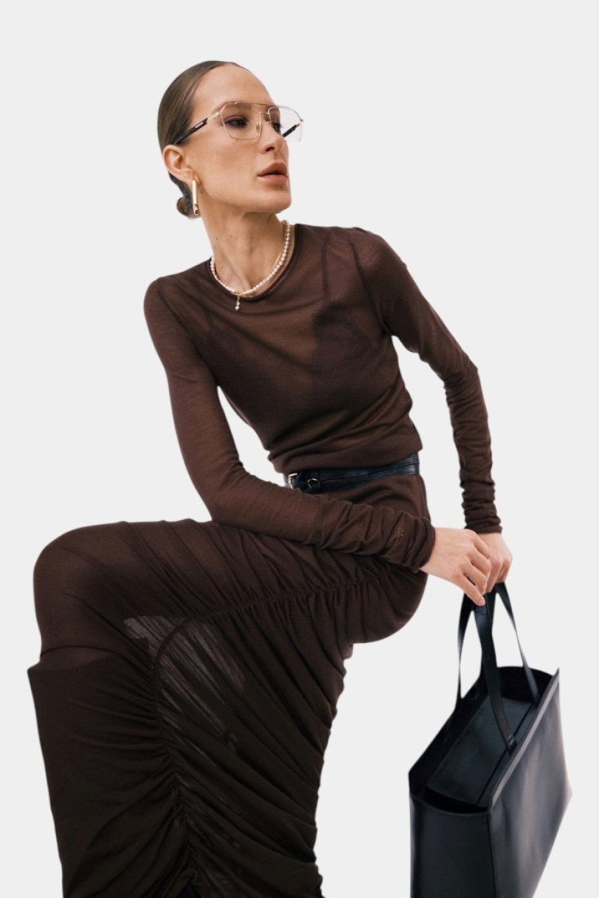 Шоколадная вязаная юбка UAW242509 KATERINA KVIT