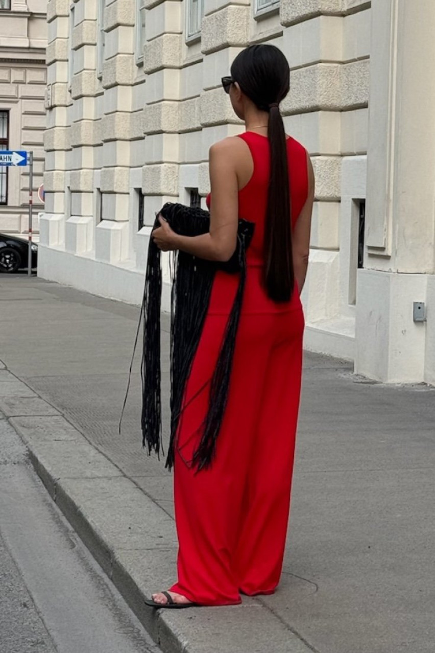 Красные брюки трикотажные BSS250012 KATERINA KVIT