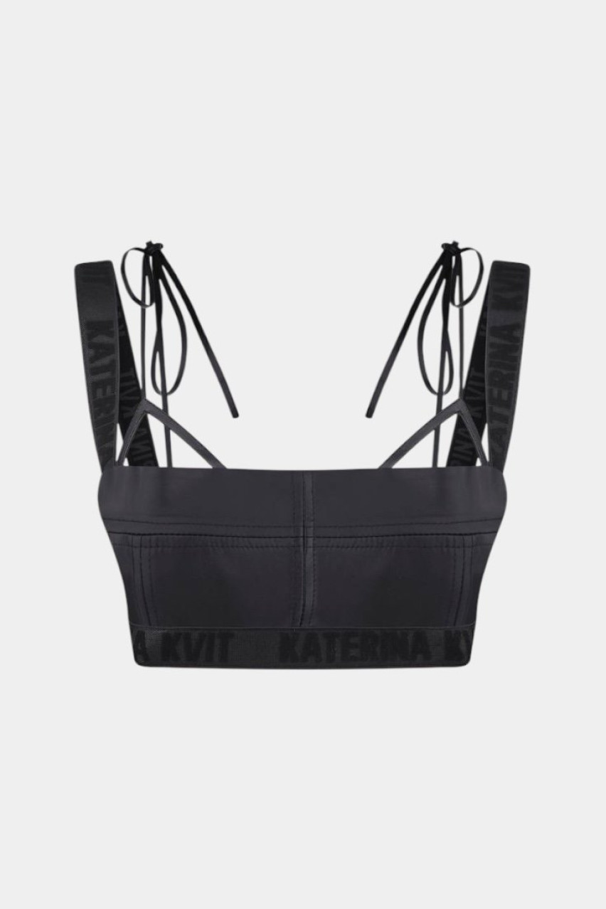 Черный кожаный топ TSS250001 KATERINA KVIT