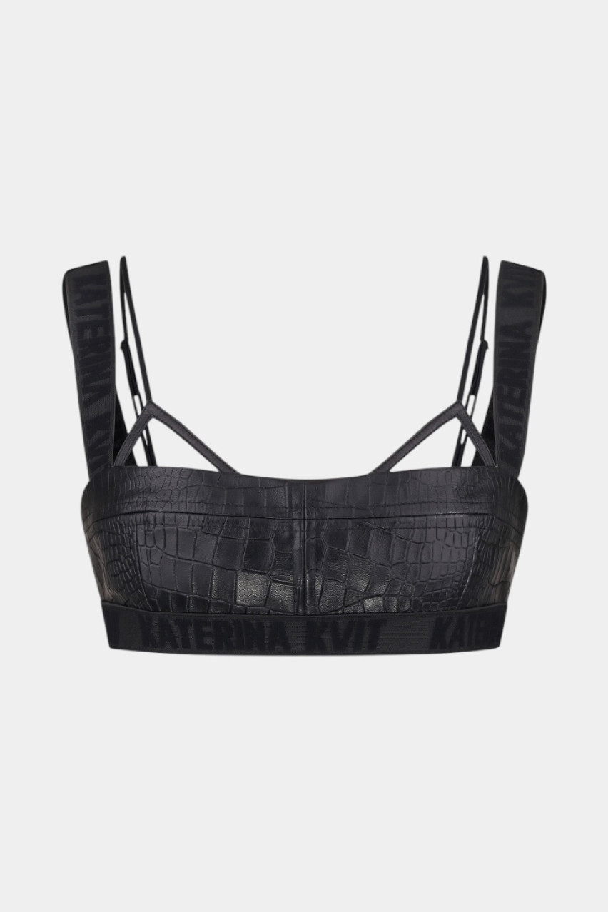 Чорний шкіряний топ TSS250002 KATERINA KVIT