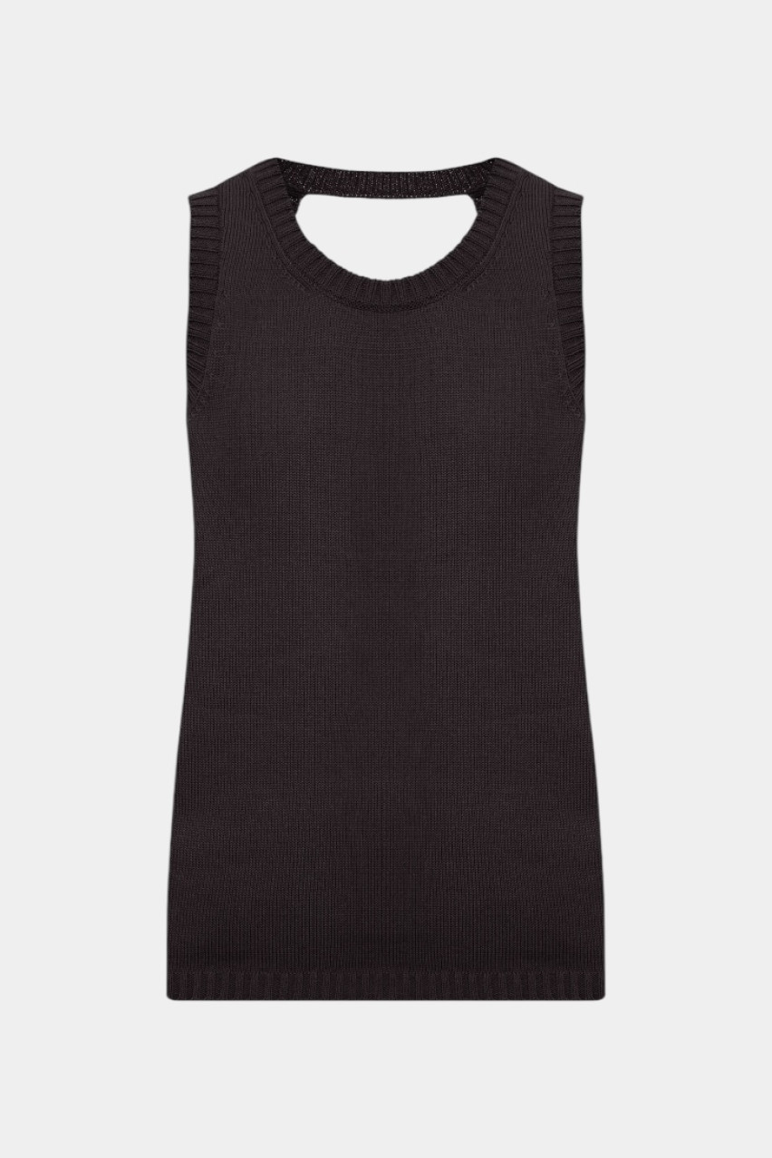 Чорна бавовняна майка з відкритою спиною TSS250010 KATERINA KVIT