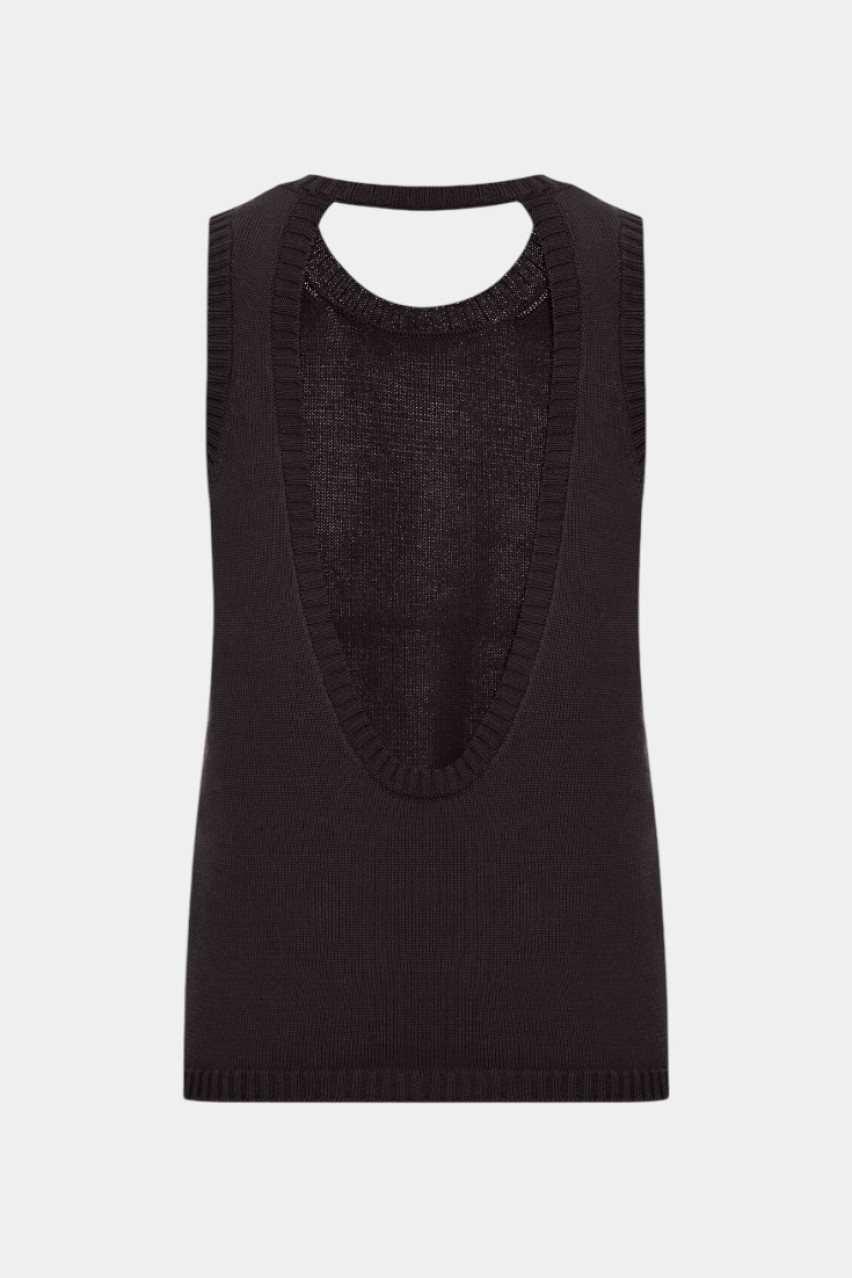 Чорна бавовняна майка з відкритою спиною TSS250010 KATERINA KVIT