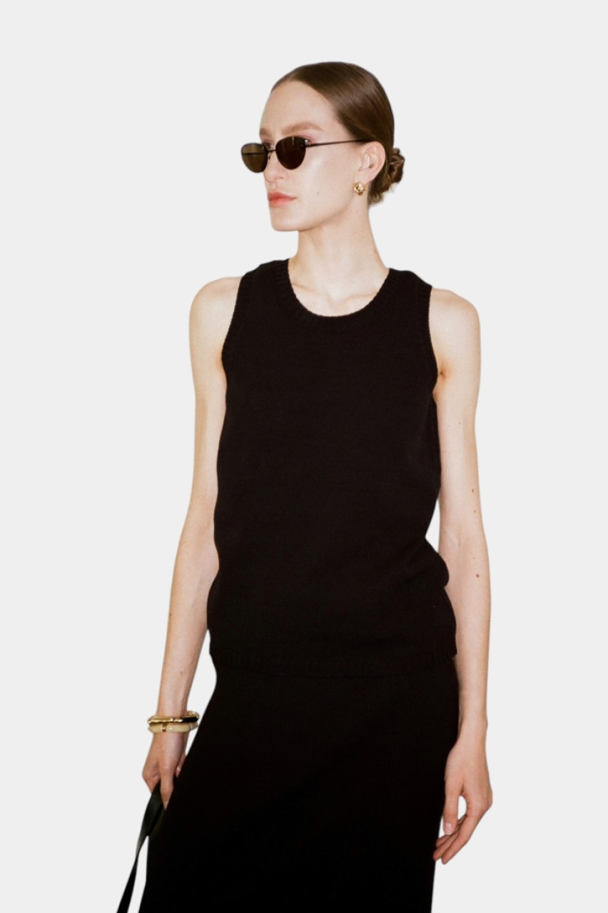 Чорна бавовняна майка з відкритою спиною TSS250010 KATERINA KVIT