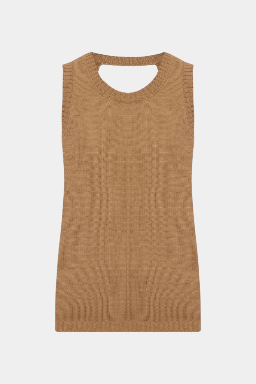 Бежева бавовняна майка з відкритою спиною TSS250010 KATERINA KVIT