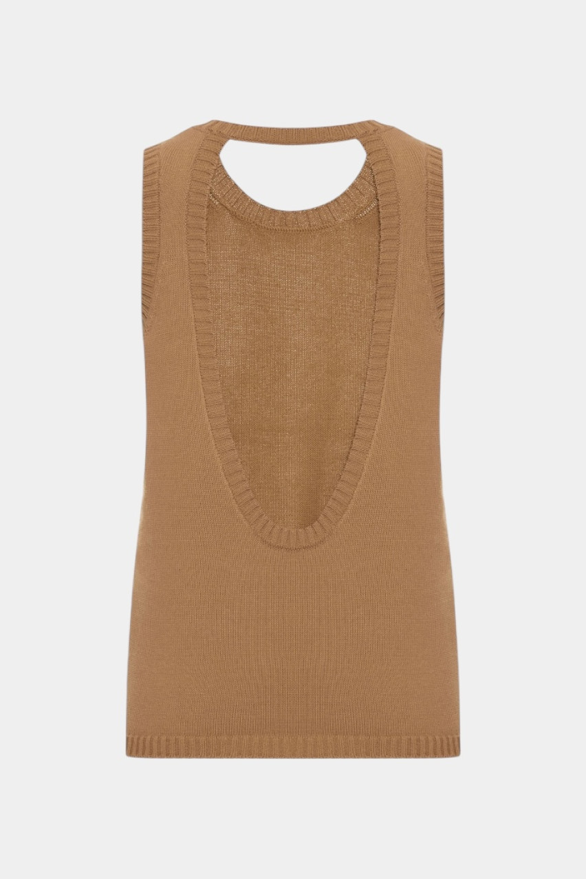 Бежева бавовняна майка з відкритою спиною TSS250010 KATERINA KVIT