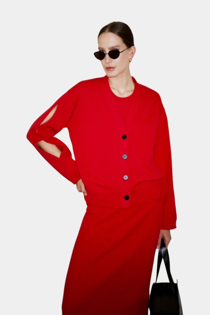 Червоний кардиган GSS250002 KATERINA KVIT