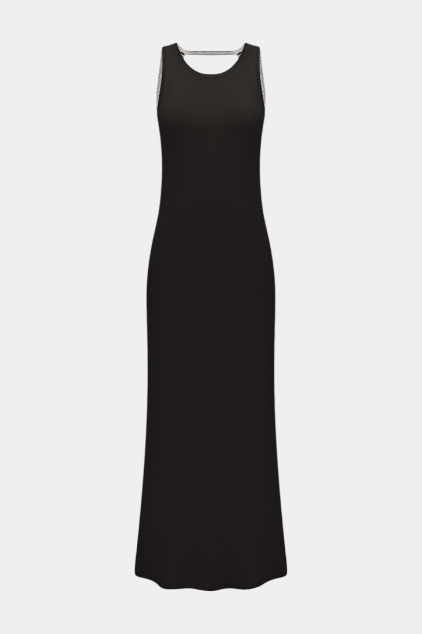 Чорна вʼязана сукня з відкритою спиною PSS250003 KATERINA KVIT