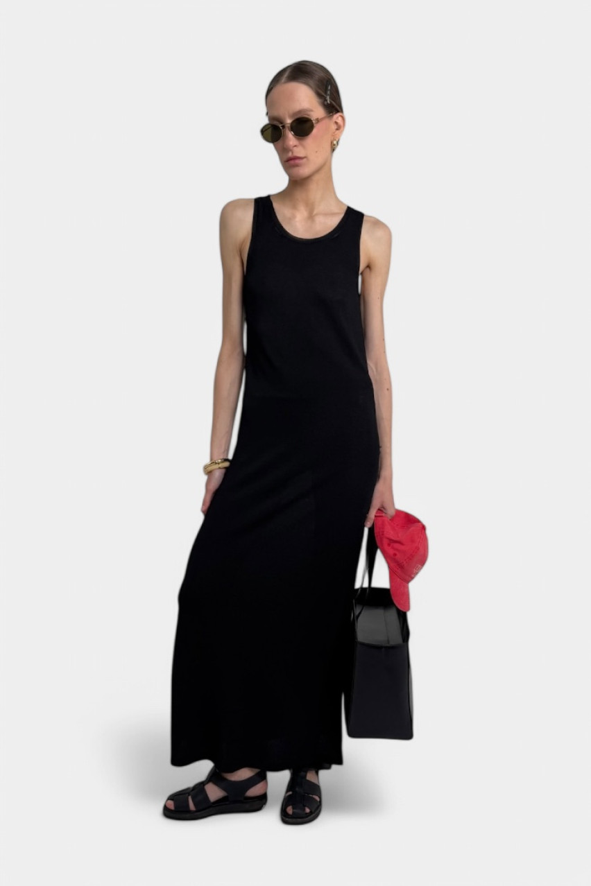 Чорна вʼязана сукня з відкритою спиною PSS250003 KATERINA KVIT