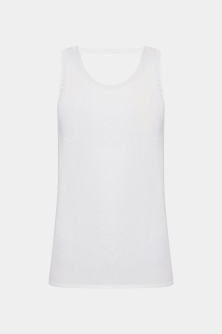 Біла вʼязана майка з відкритою спиною
