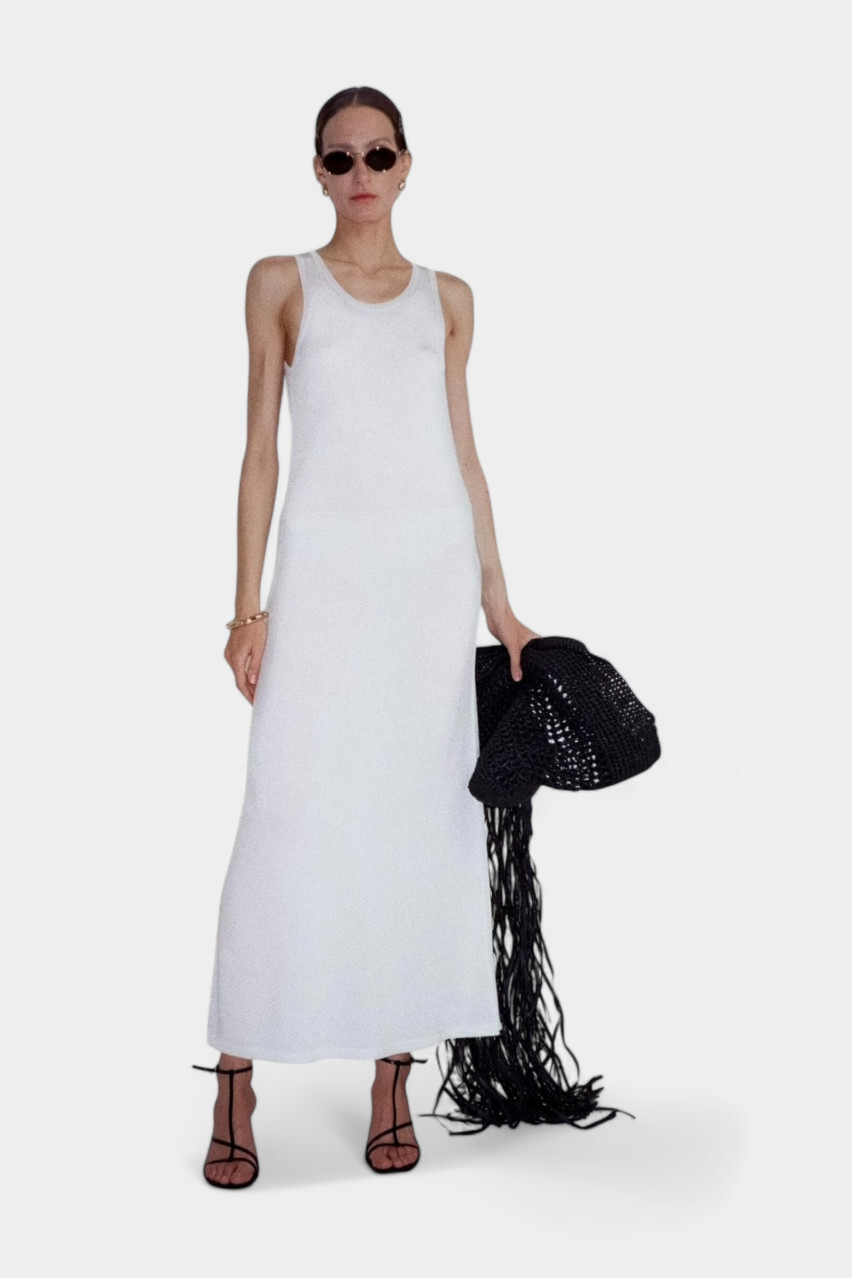 Біла вʼязана сукня з відкритою спиною PSS250003 KATERINA KVIT