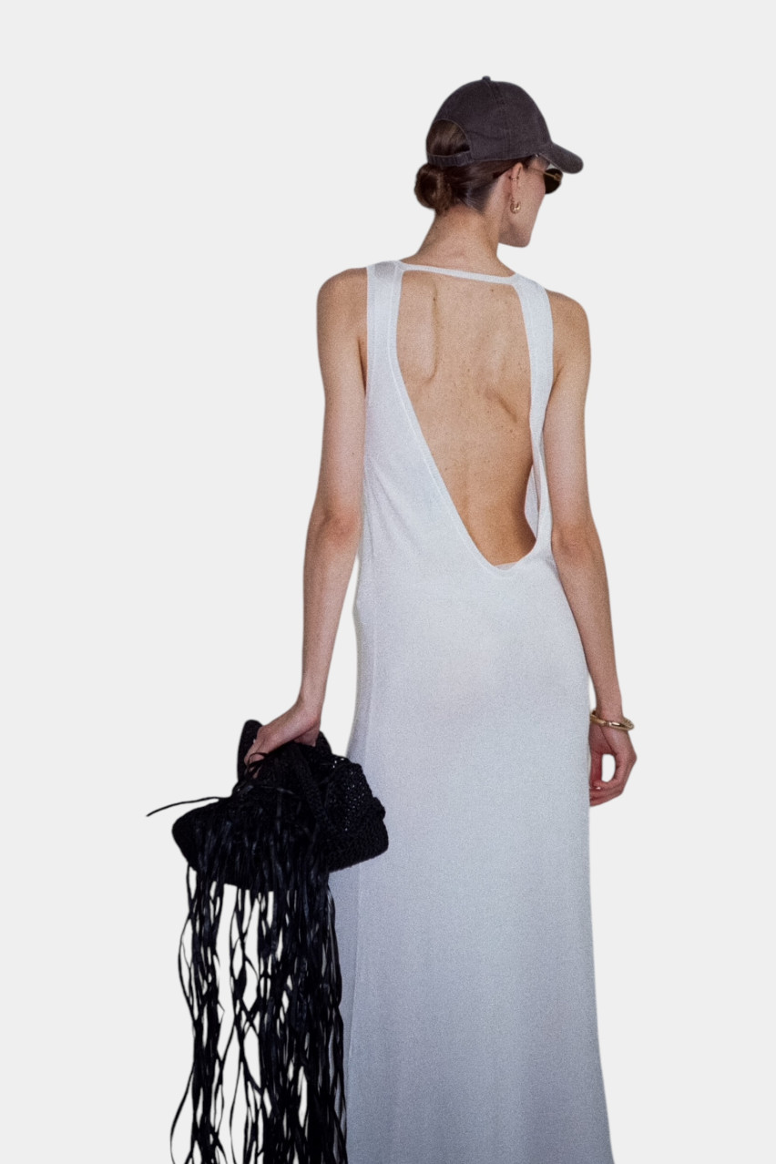 Біла вʼязана сукня з відкритою спиною PSS250003 KATERINA KVIT