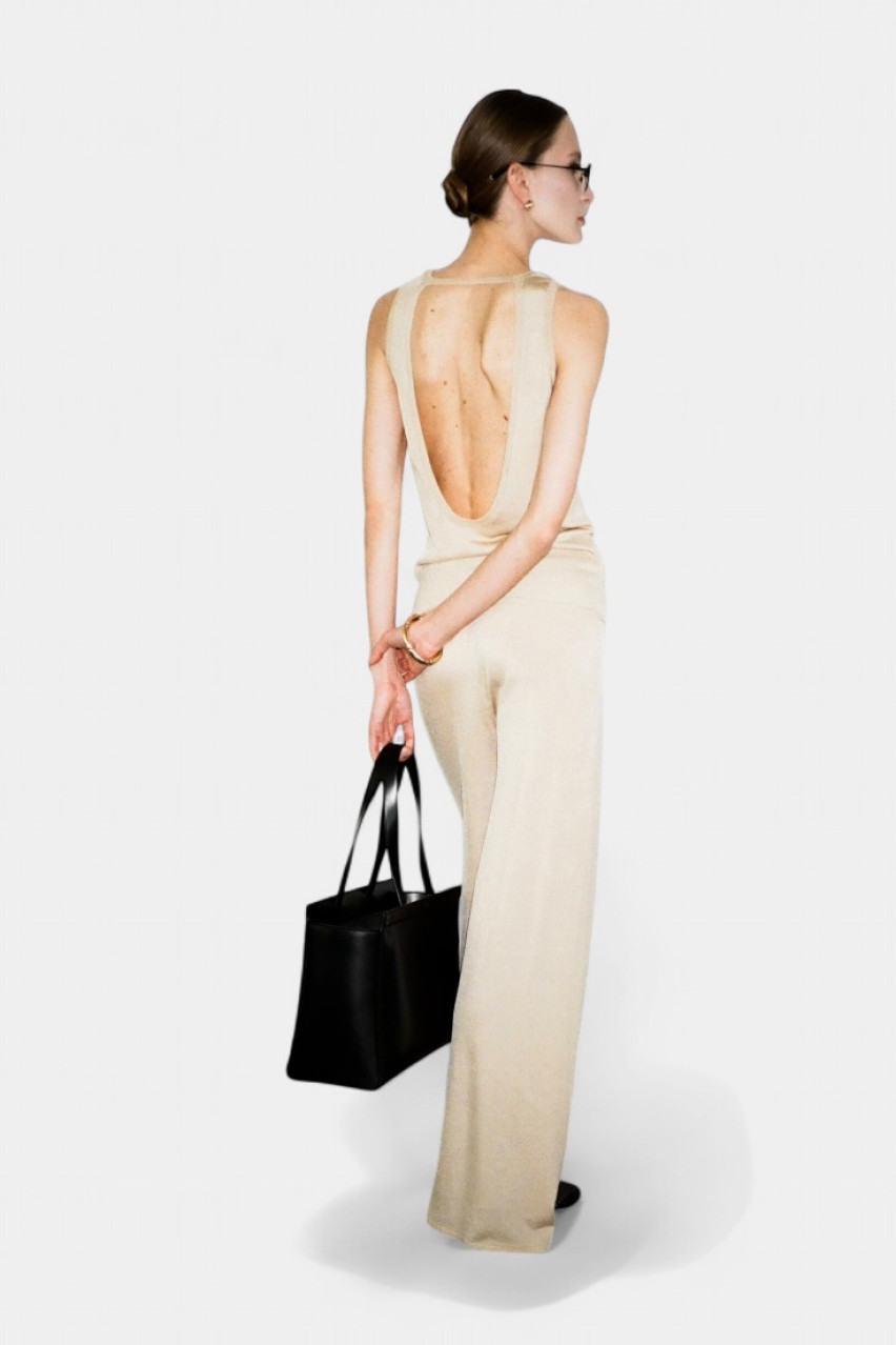 Бежева вʼязана майка з відкритою спиною TSS250008 KATERINA KVIT