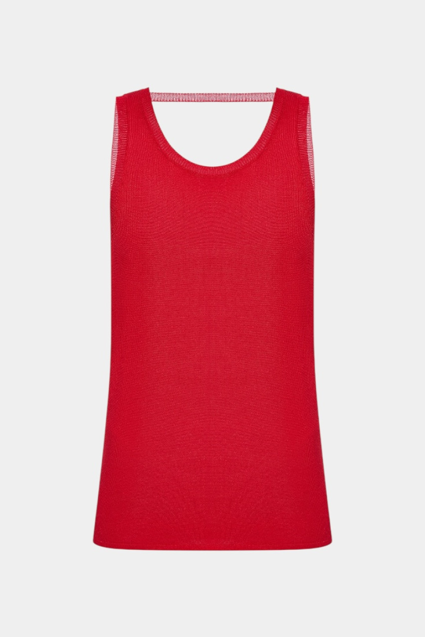 Червона вʼязана майка з відкритою спиною TSS250008 KATERINA KVIT