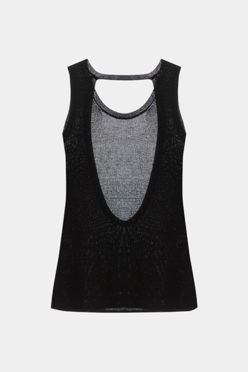 Чорна вʼязана майка з відкритою спиною TSS250008 KATERINA KVIT