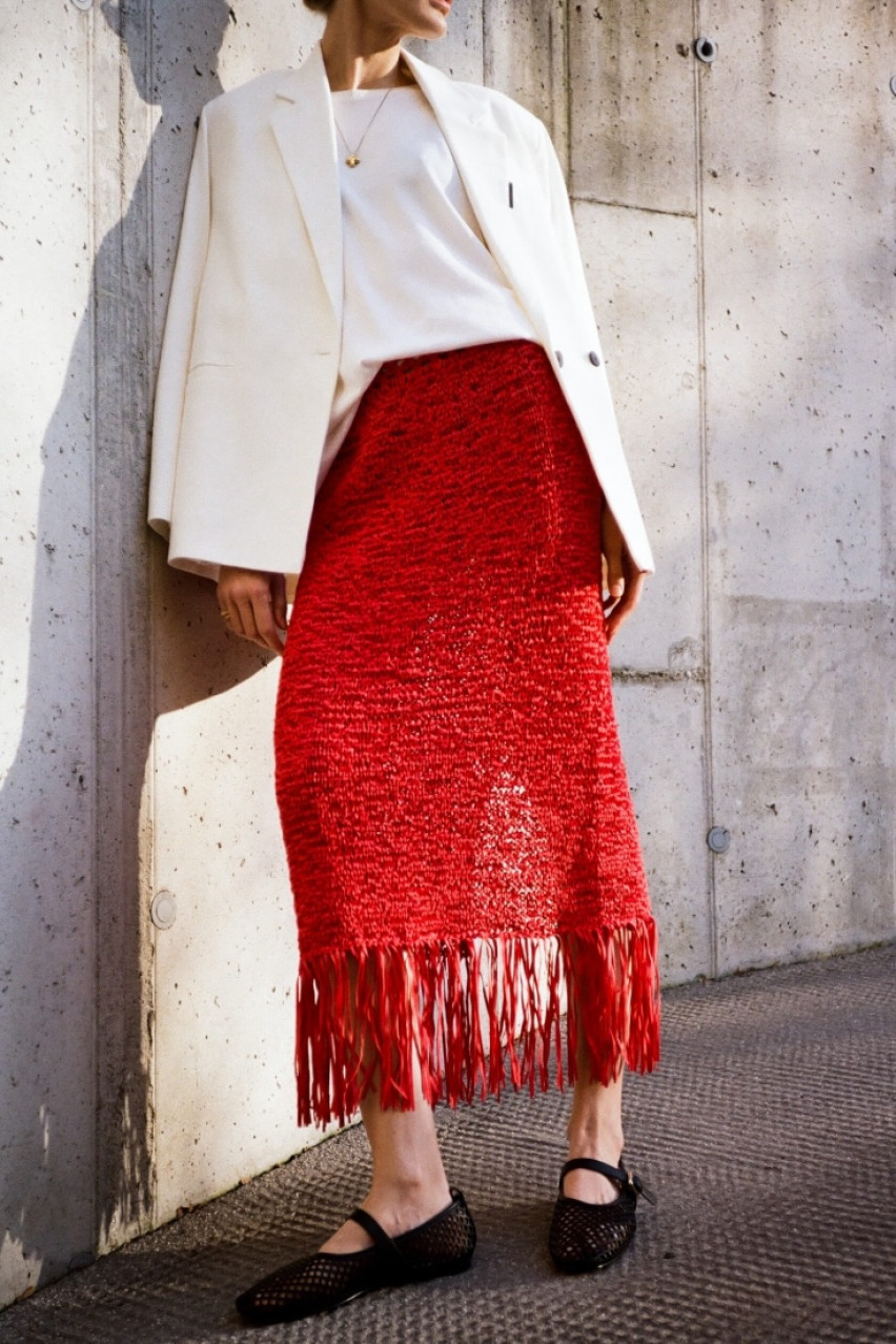 Червона трикотажна спідниця ручної роботи USS250008 KATERINA KVIT