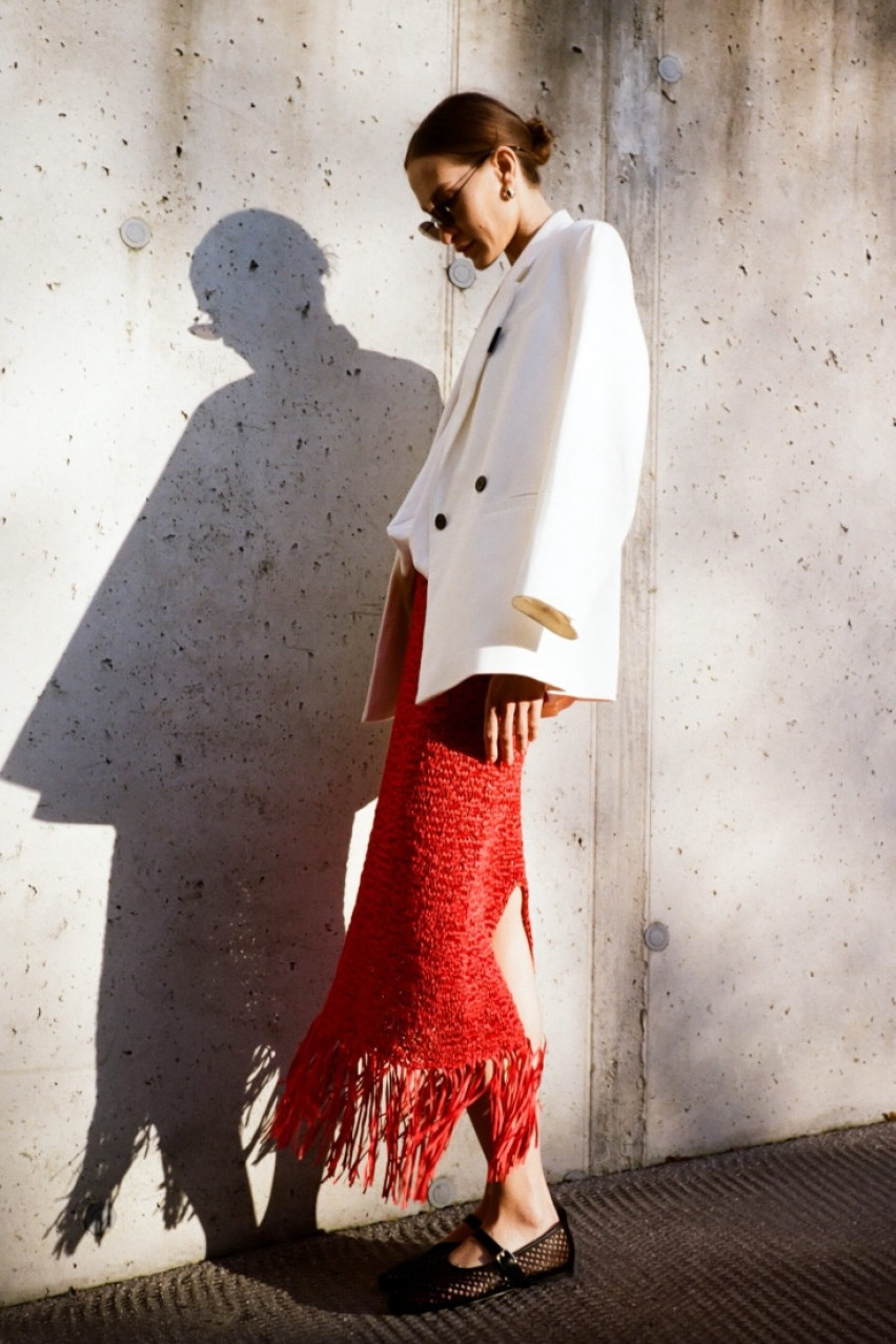 Червона трикотажна спідниця ручної роботи USS250008 KATERINA KVIT