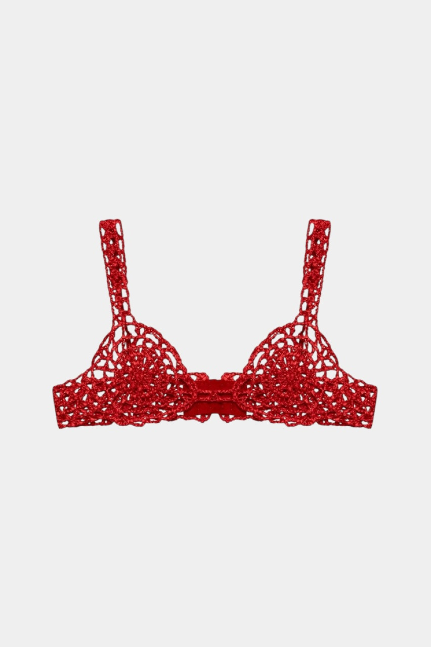 Червоний трикотажний топ ручної роботи TSS250004 KATERINA KVIT