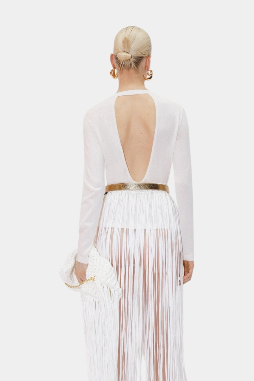 Білий трикотажний пояс ручної роботи BeltSS250003 KATERINA KVIT