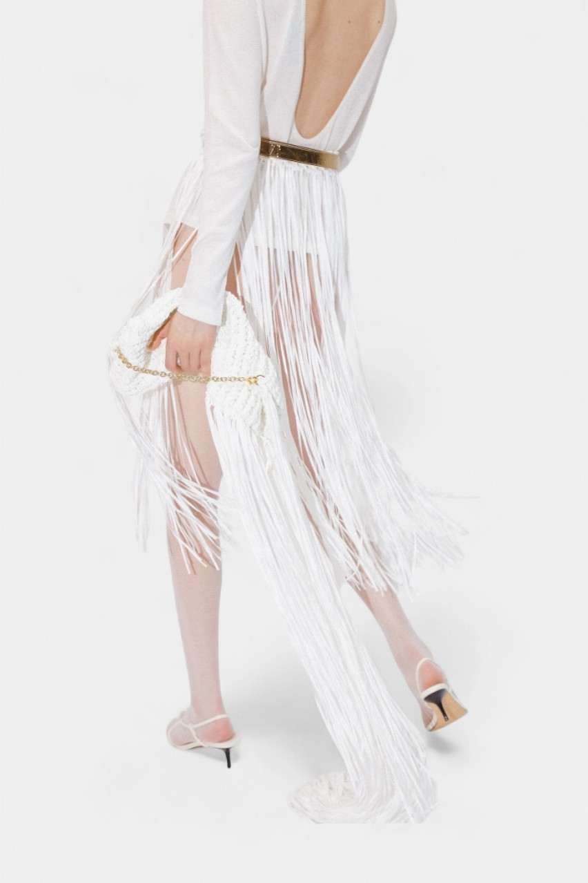 Білий трикотажний пояс ручної роботи BeltSS250003 KATERINA KVIT