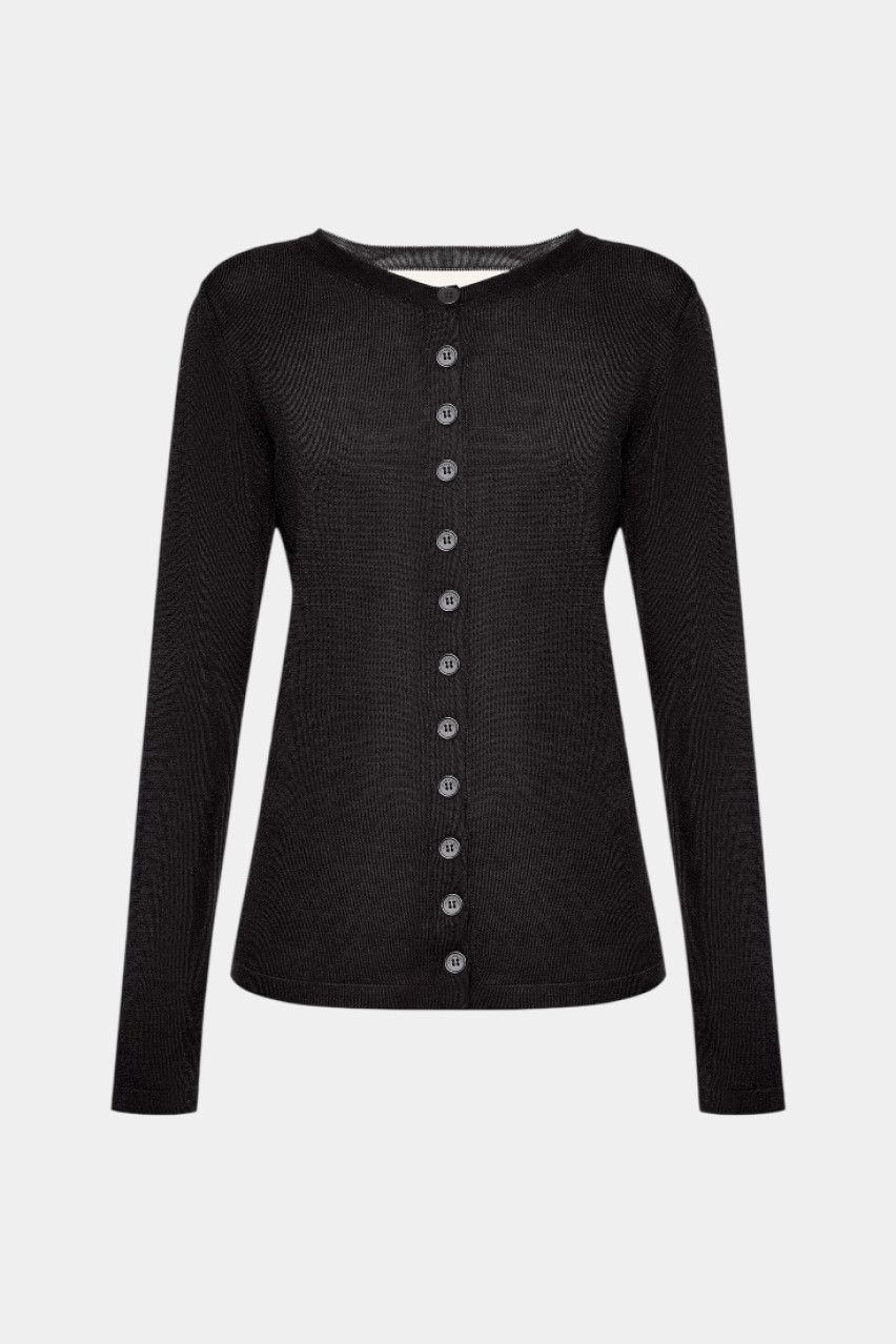 Чорний вʼязаний кардиган з відкритою спиною GSS250001 KATERINA KVIT