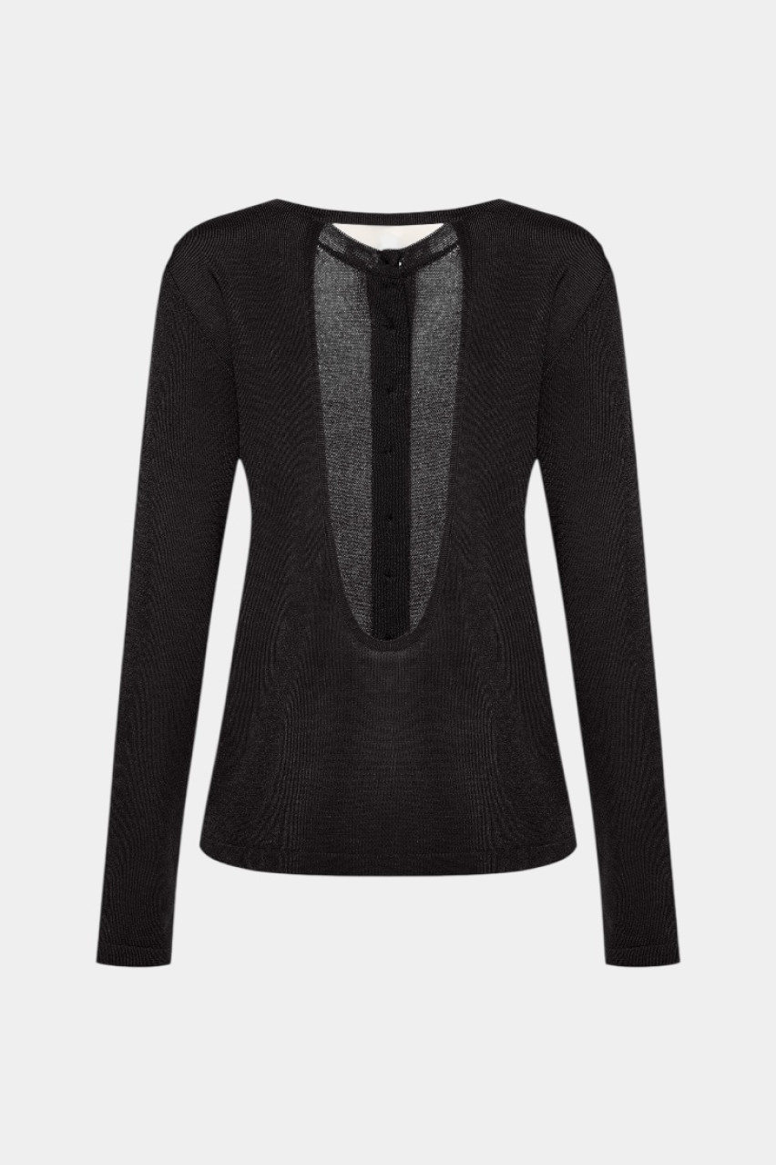 Чорний вʼязаний кардиган з відкритою спиною GSS250001 KATERINA KVIT