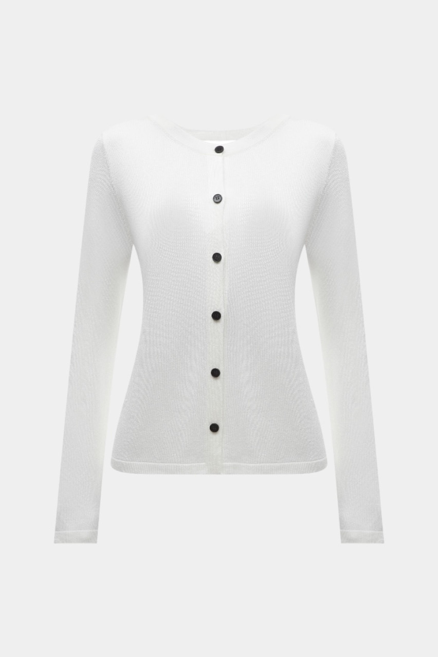 Белый вязаный кардиган с открытой спиной GSS250001 KATERINA KVIT