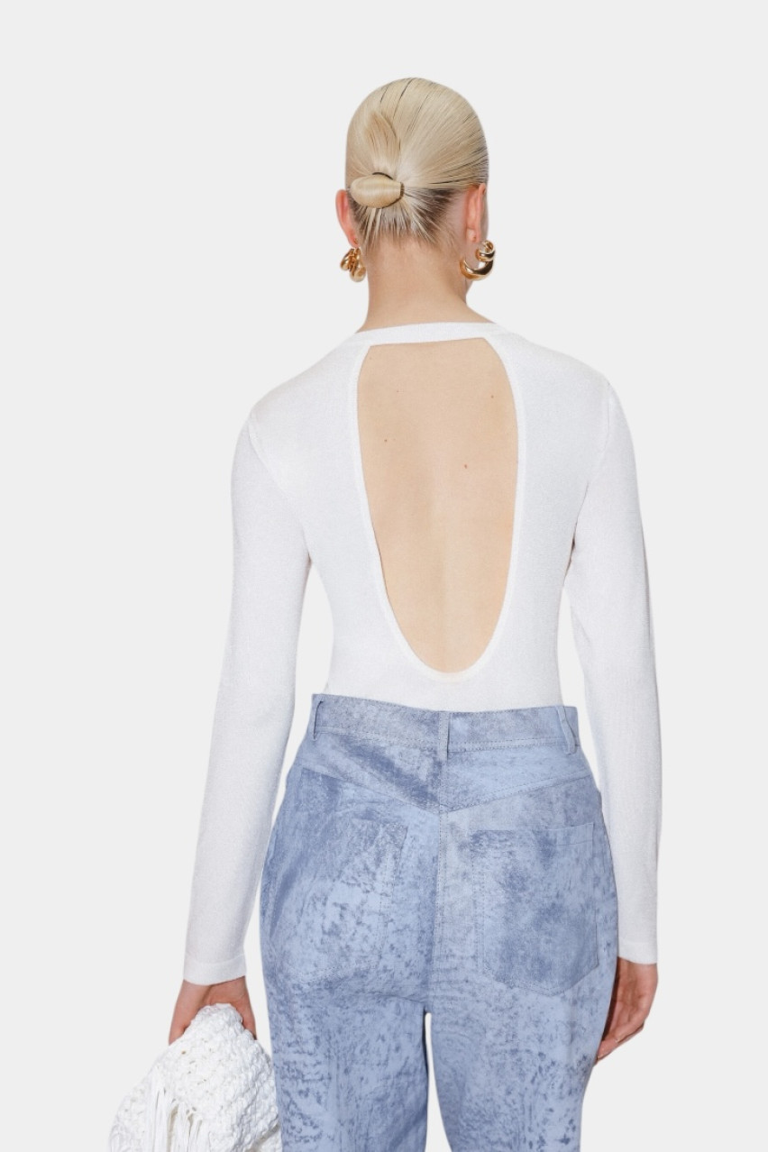 Белый вязаный кардиган с открытой спиной GSS250001 KATERINA KVIT