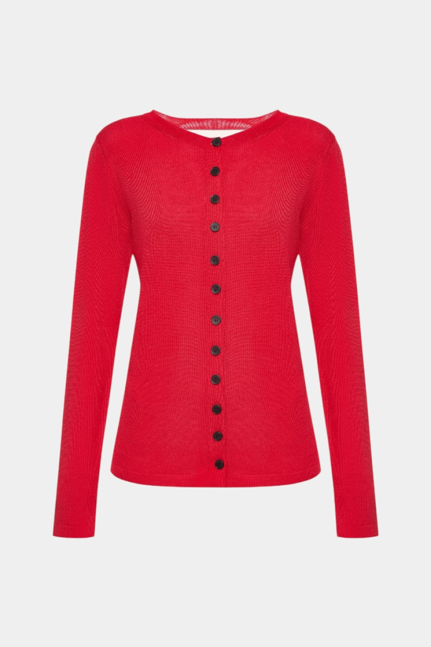 Красный вязаный кардиган с открытой спиной GSS250001 KATERINA KVIT