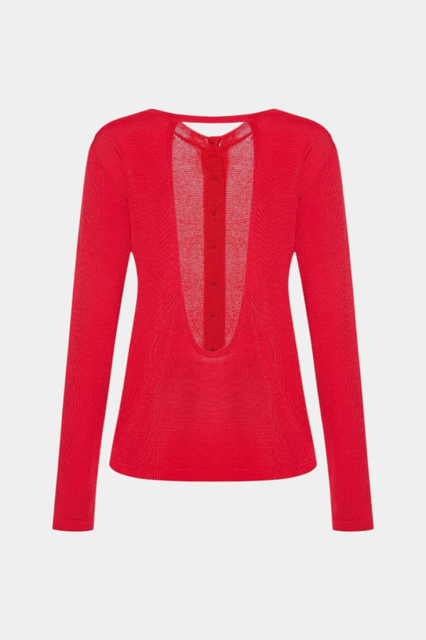 Красный вязаный кардиган с открытой спиной GSS250001 KATERINA KVIT