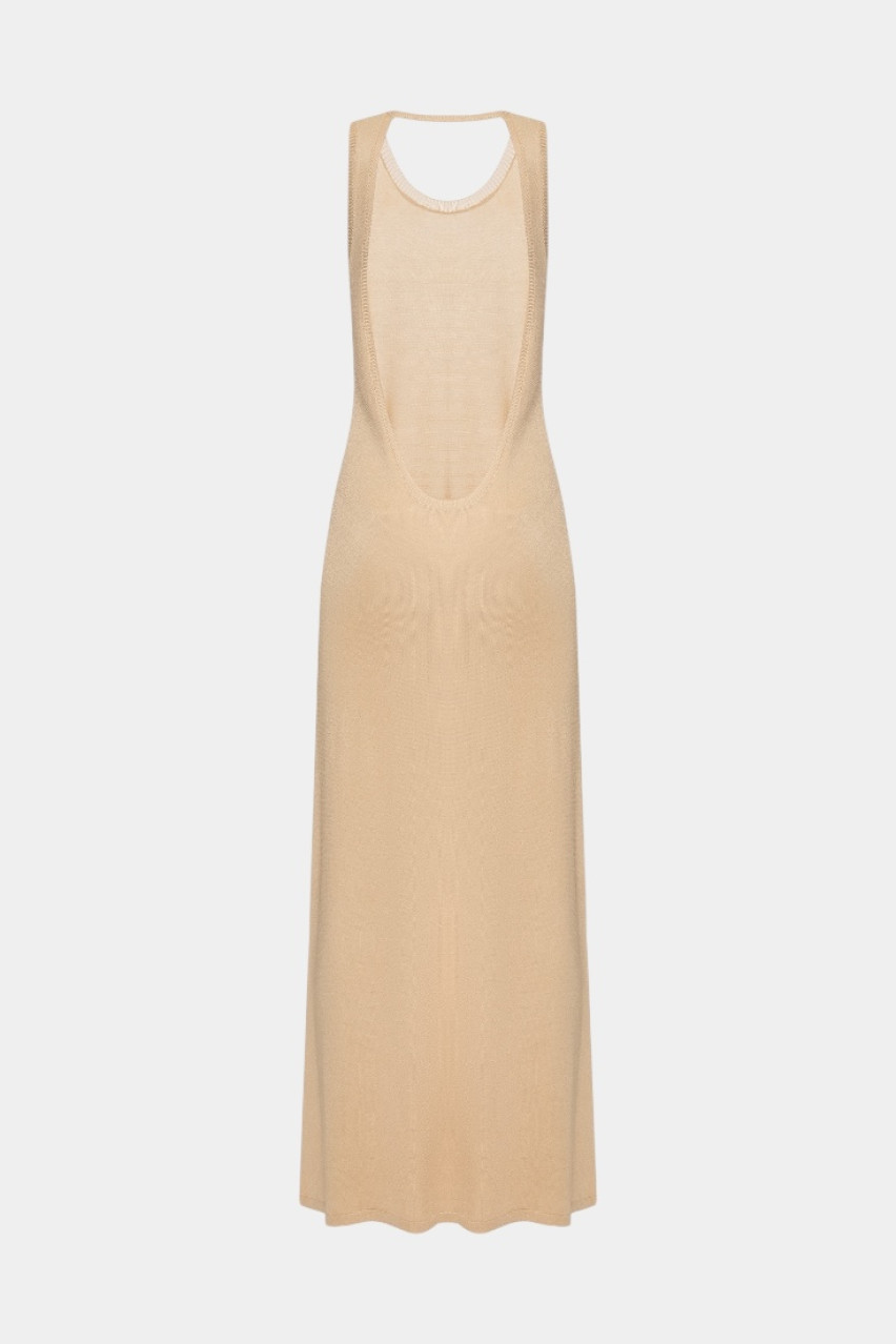 Бежева вʼязана сукня з відкритою спиною PSS250003 KATERINA KVIT