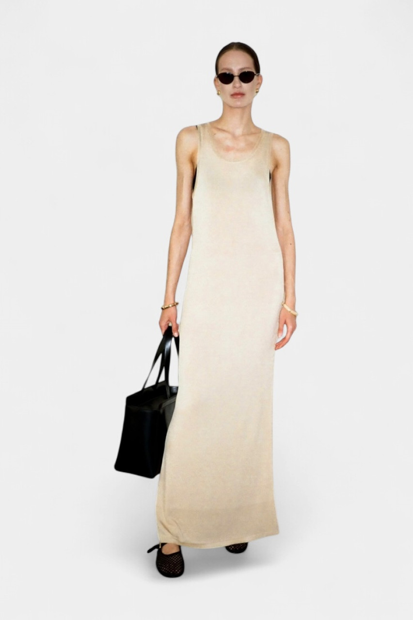 Бежева вʼязана сукня з відкритою спиною PSS250003 KATERINA KVIT