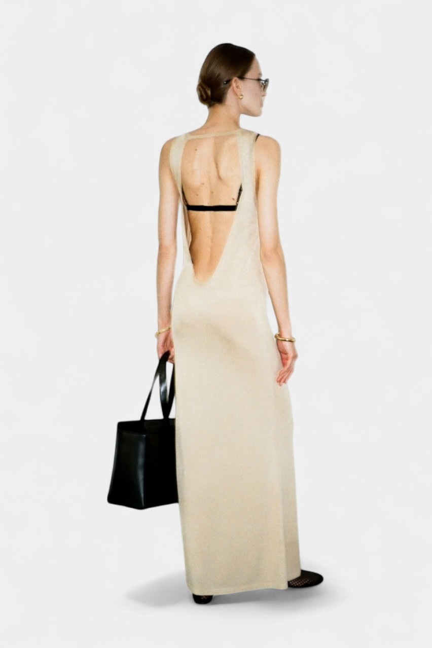 Бежева вʼязана сукня з відкритою спиною PSS250003 KATERINA KVIT