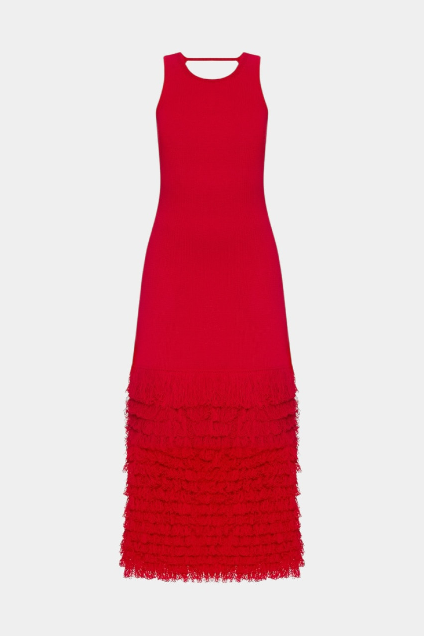 Красное трикотажное платье миди PSS250004 KATERINA KVIT