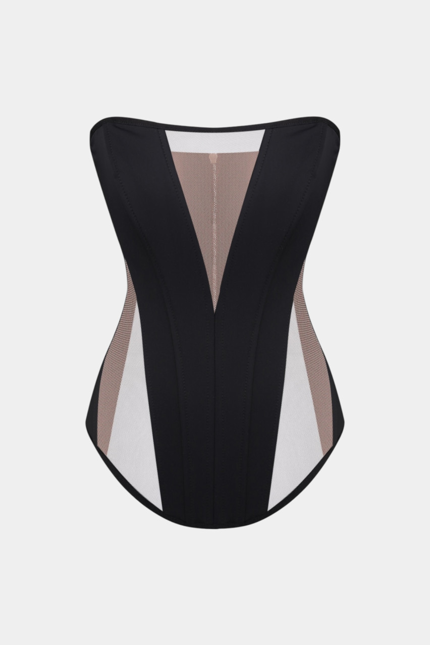 Черный корсет Lolly с бежевой сеткой 387 LACY HEARTS