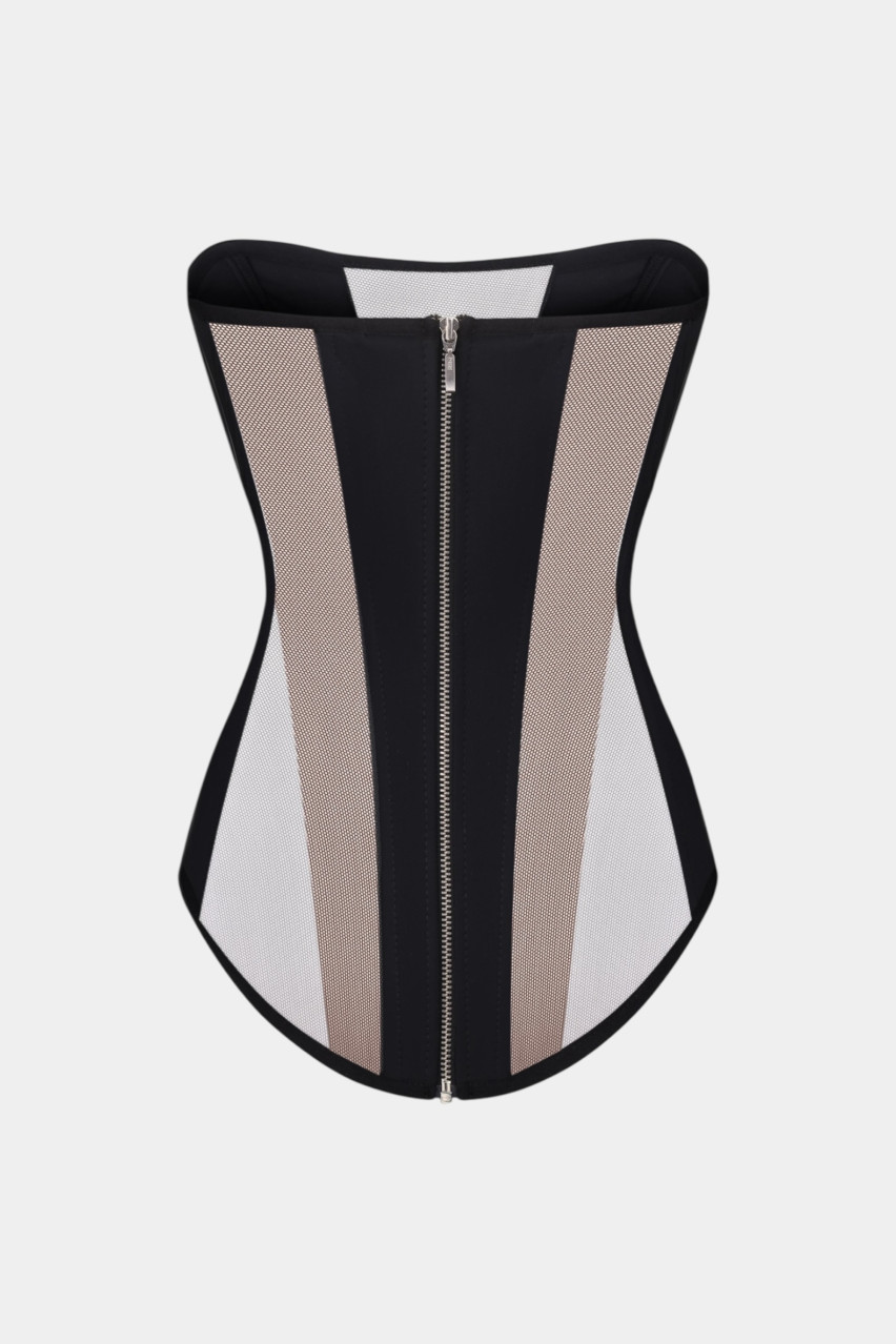 Черный корсет Lolly с бежевой сеткой 387 LACY HEARTS