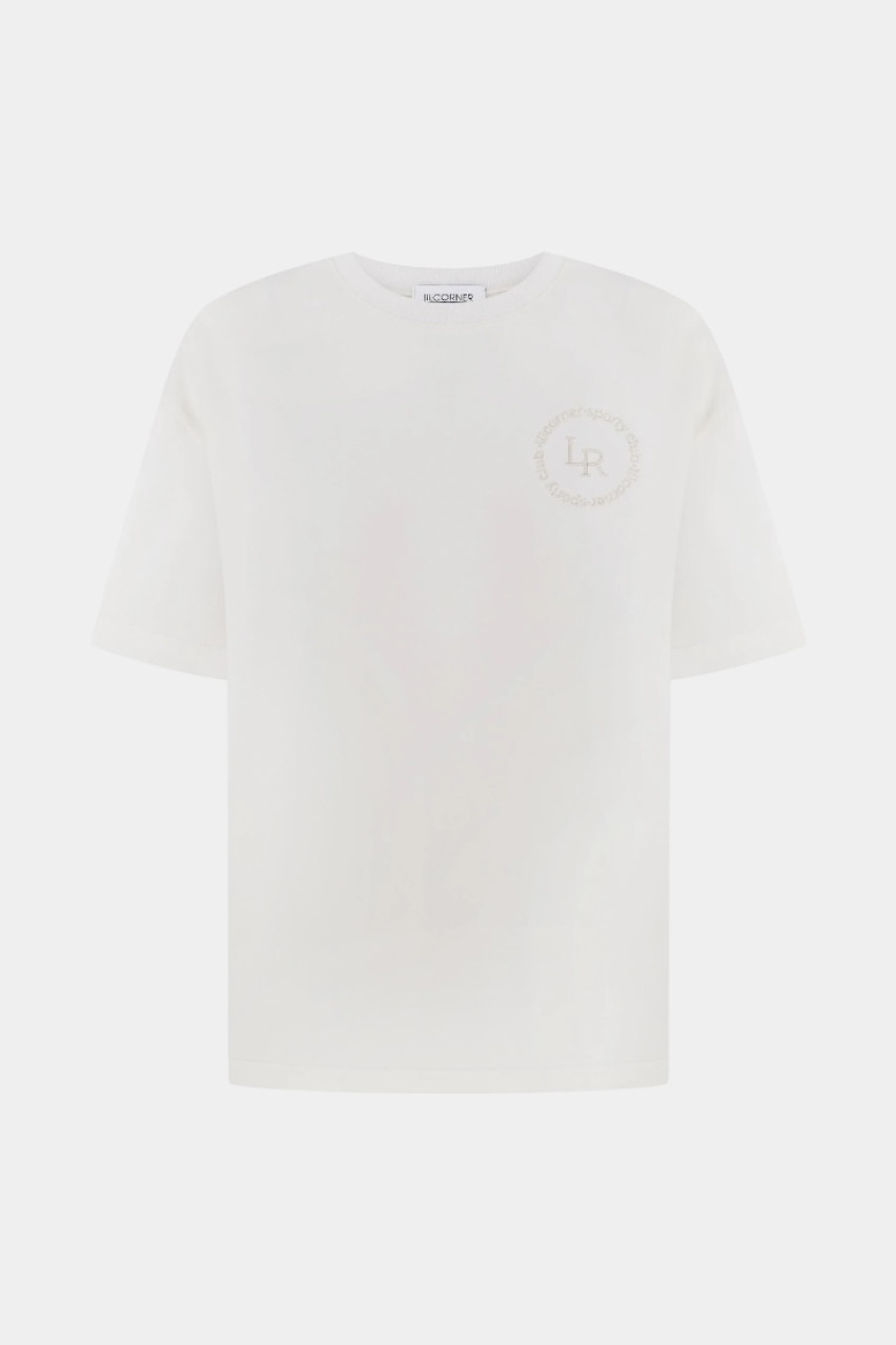 Молочна базова футболка з логотипом в тон LILCORNER