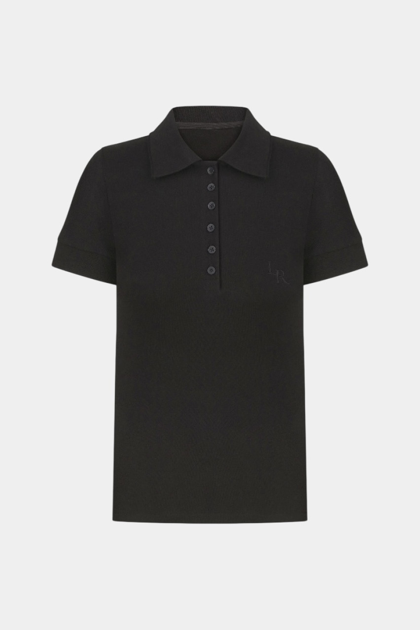 Черное поло на пуговицах с логотипом в тон LILCORNER