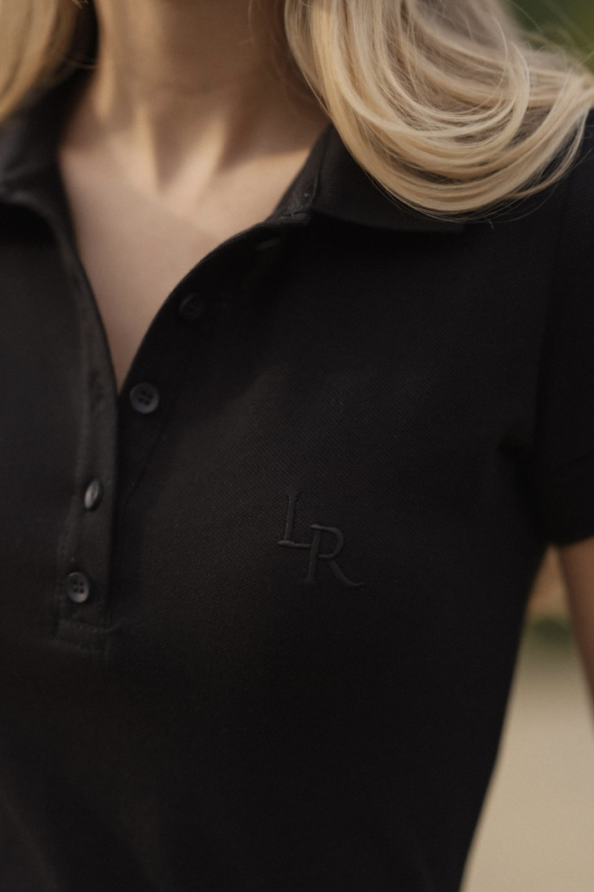 Черное поло на пуговицах с логотипом в тон LILCORNER