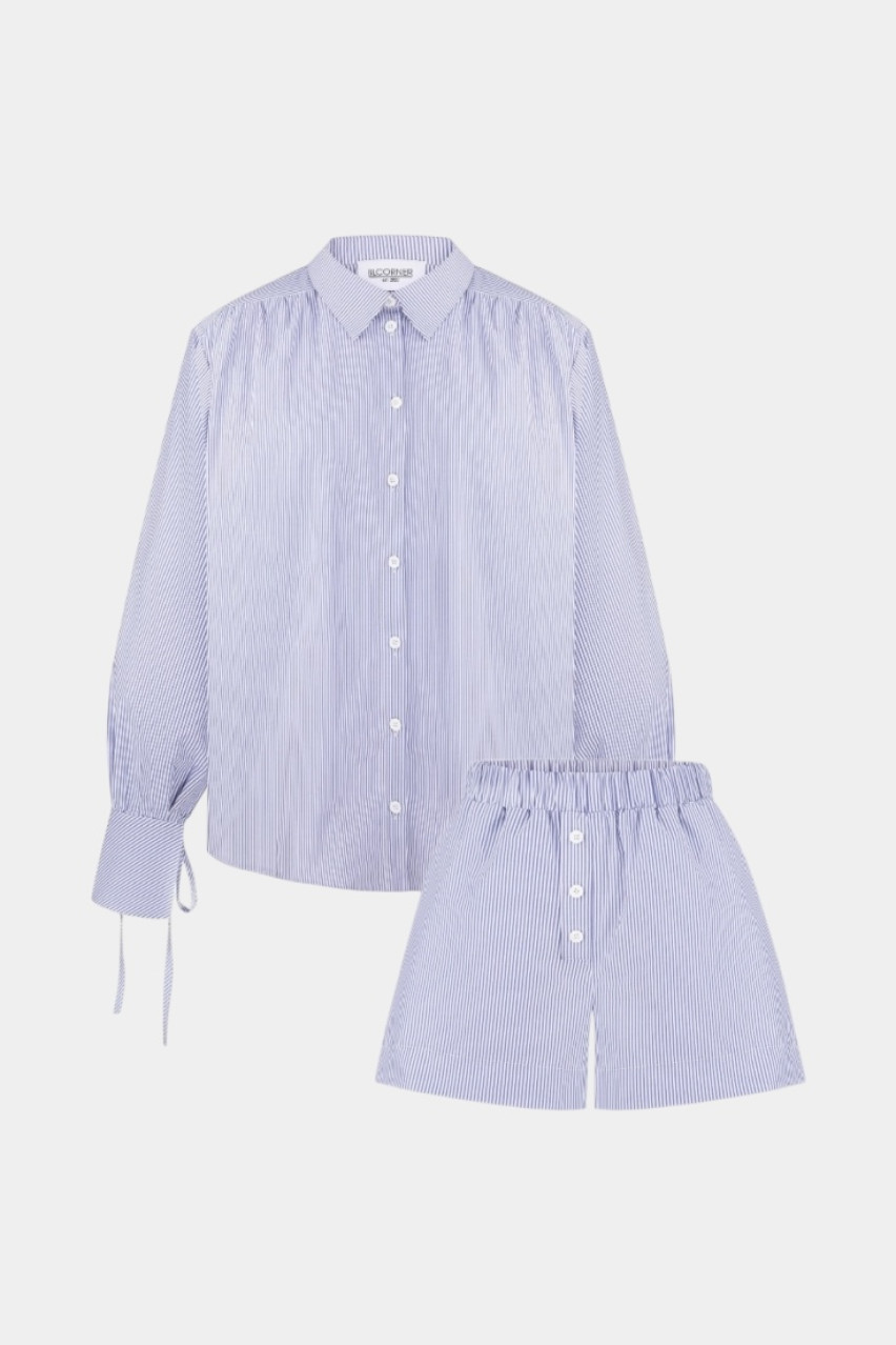 Блакитний костюм у піжамному стилі з сорочкою та шортами LILCORNER