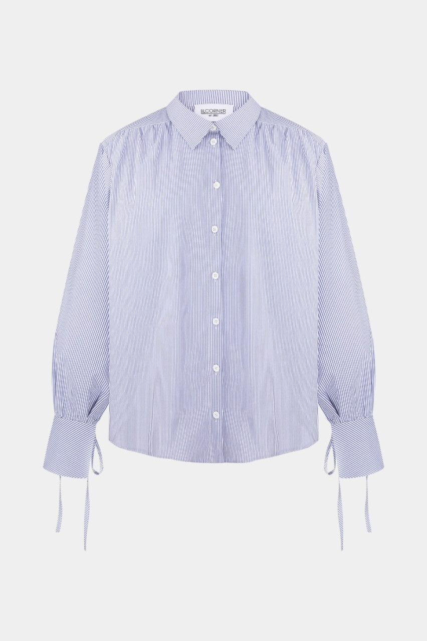 Блакитний костюм у піжамному стилі з сорочкою та шортами LILCORNER